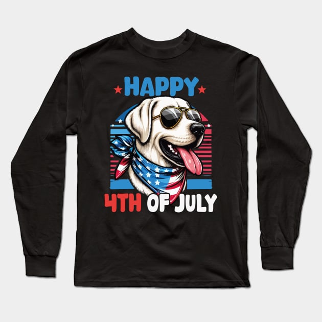 Happy 4th of July Patriotic American Labrador Retriever Funny Long Sleeve T-Shirt by JUST PINK